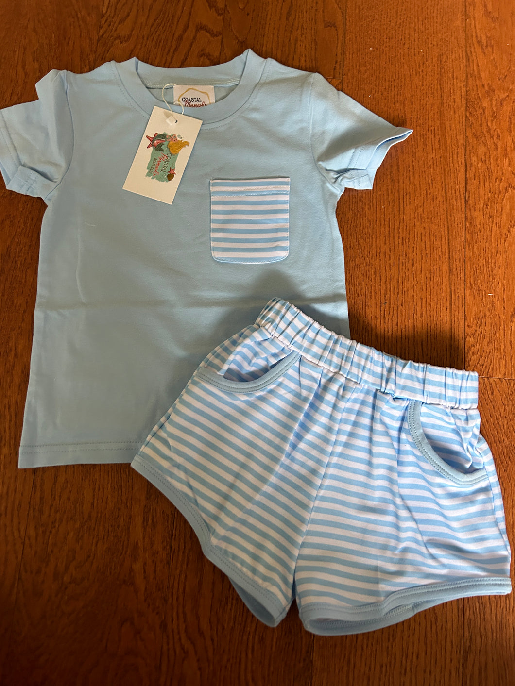 Blue Stripe Pocket Short Set