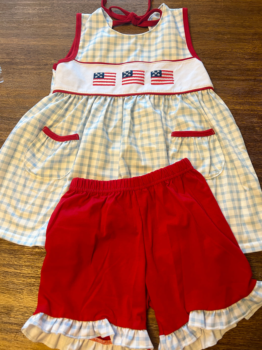 Girls American Flag Ruffle Short Set